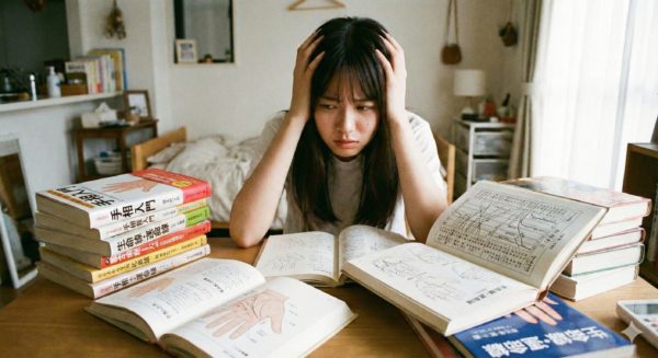 手相を勉強して悩む女性の画像