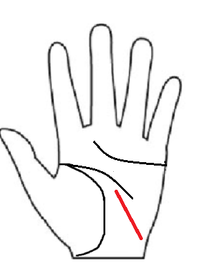 深層心理運命線:月丘の下部から始まり、内面的な動機を表す。